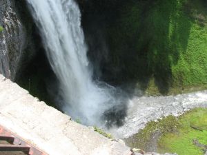 Base of the falls, showing mist spray